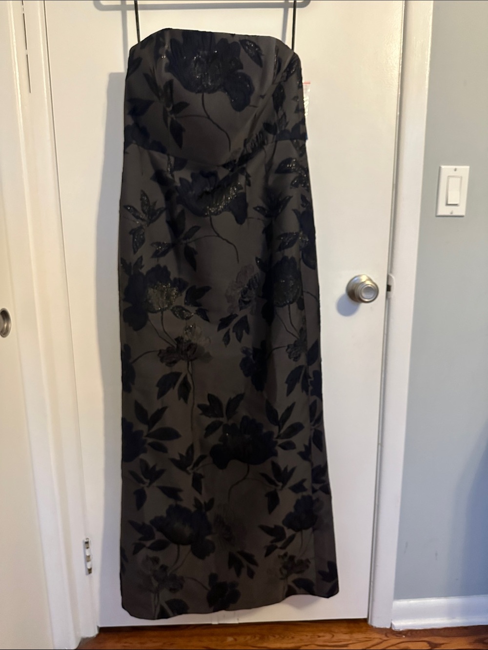 New Dessy Strapless Black Floral Jacquard dress